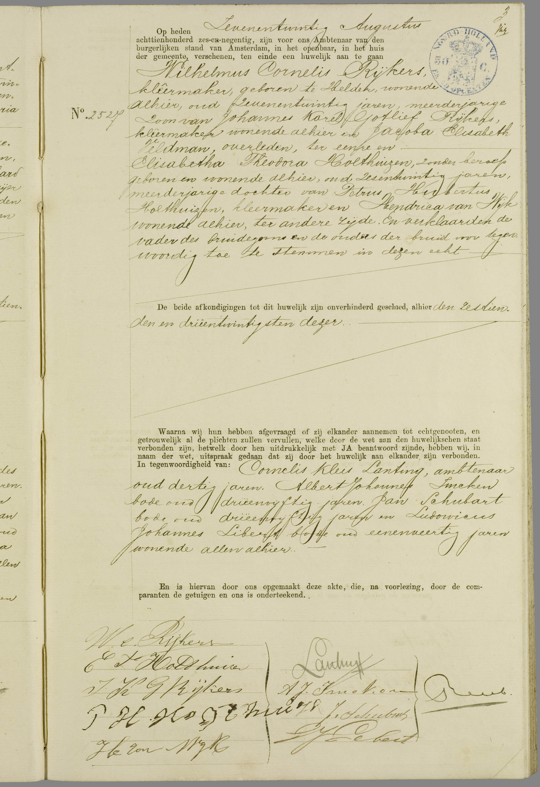 Huwelijk Wilhelmus Cornelis Rijkers & Elisabeth Holthuizen